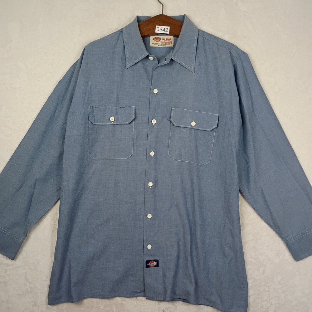Vintage Dickies Chambray Work Shirt Mens XL Tall  Long Sleeve Cotton Workwear